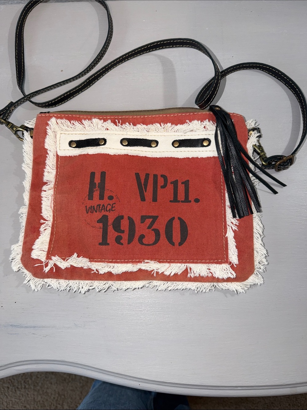 Myra Crissbody  Rust Canvas Crossbody Purse with Tassel